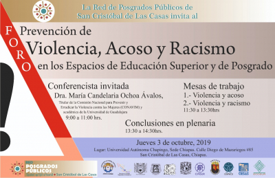 Foro &quot;Prevención de violencia, acoso y racismo en los espacios de educación superior y de posgrado&quot;