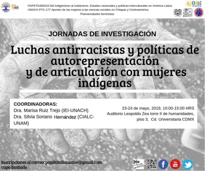 Jornadas de investigación &quot;Luchas antirracistas y política de autorepresentación y de articulación con mujeres indígenas&quot;